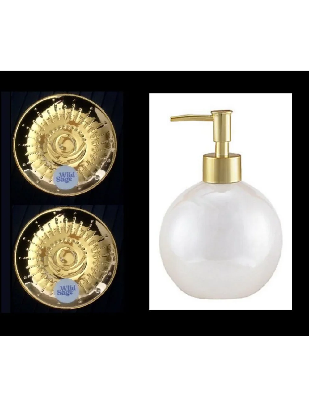 1 Wild Sage Iridescent Pearl Lotion/Soap Dispenser + 2 Cassidy Small Round Trays
